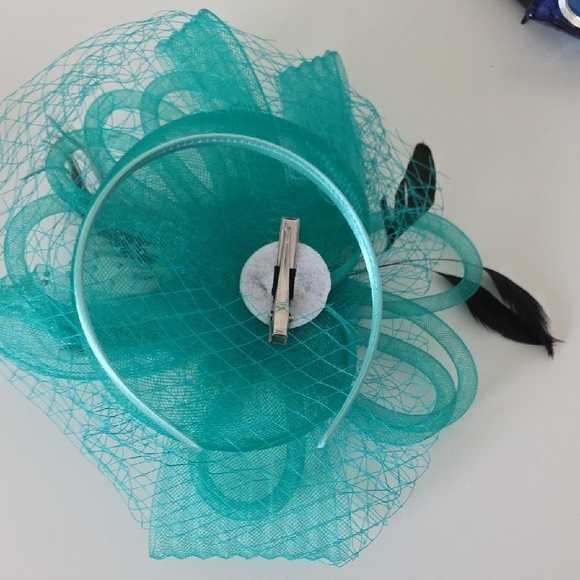 Chic Pink and Teal Feather Fascinator Duo - Picture 3 of 5